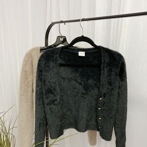 A&F Black Women Fuzzy Crop Sweater
